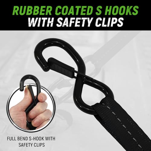 Retractable Ratchet Straps(4 Pack) - 1in x 10ft Self Retracting Ratchet Straps with Soft Loops, 1,500 lbs Break Strength Retractable Tie Down Straps, Easy Retract for Motorcyle, Cargo, Truck, Trailer by Towmax - Image 3