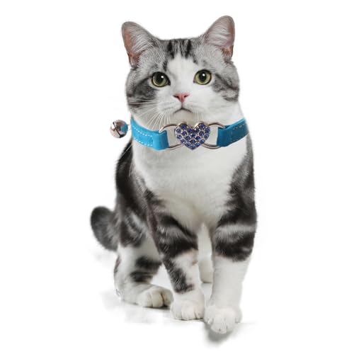 OQKAHIV 1 pcs Collar de Gato en Forma de Corazón con Brillantes y Campana, Ajustable para Gatitos con Cinturón de...