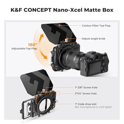 K&F CONCEPT Matte Box, DSLR Camera Matte Box with Carbon Fiber Top Flag, with 67/72/77/82/95mm Adapter Rings for 4x5.65 ND UV Filter/Circular Filter by K&F CONCEPT - Image 2