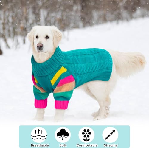 Image of Dog Sweater for Small Dogs, Turtleneck Pullover with Sleeve, Green M