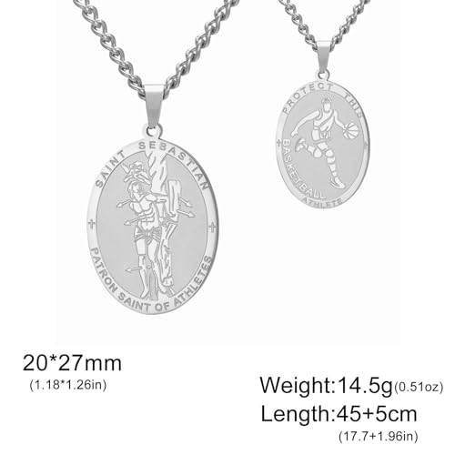 Dreamtimes St. Sebastian Medal Necklace for Men Women Stainless Steel Religious Saint Patron of Athletes Catholic Necklace Gift for Him Her (Basketball-S) by Dreamtimes - Used condition - Image 5