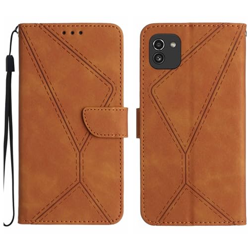Rfvzubemok Compatible with Samsung Galaxy A03 (164mm) Case,Compatible with Samsung Galaxy A03 (164mm) Kickstand Flip Card Slot Magnetic Closure Phone Cover Brown