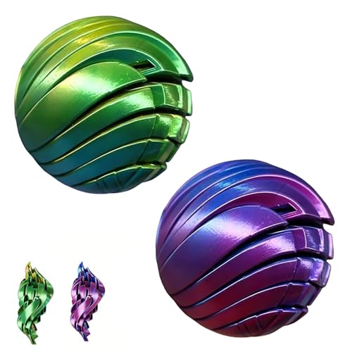 2 Pcs 3d Fidget Toys 3d Printed, 3d Printed Fidget Toys Stress Toy, Twistable Sensory Decompression Ball, Deformable Rotating Ball Suitable for Studying Working or Resting Periods (Purple+Green)