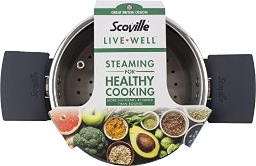 Scoville Live Well 18cm 3-Tier Steamer - Glass Lid, Silicone Soft Touch Handles, Stainless Steel, Induction Compatible, Silver