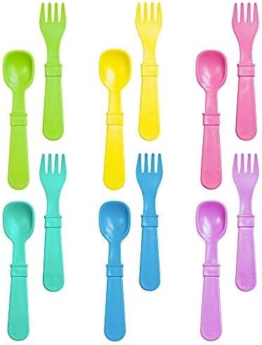 Toddler Forks and Spoons Set - 6x6 Utensils Set for Kids - Dishwasher and Microwave Safe - Made in USA - Set of 12-5.8" x 1.2" x 0.2" - Sorbet