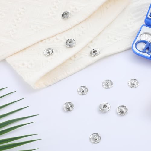 6 Sets Sew on Snap Buttons, Rustproof Metal Sew on Snaps Buttons Silver Metal Snap Button Fasteners Press Studs for Sewing Clothes Jackets Jeans Shirt Bags DIY Crafts (15mm)