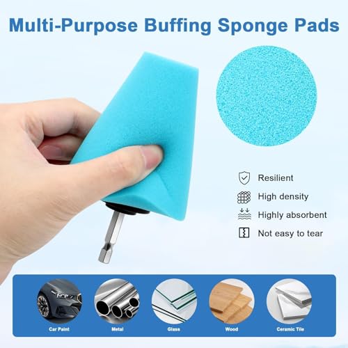 Linkstyle 5PCS Drill Polishing Cone Set, Car Wheel Polisher Sponge Pad Kit with Long Extension Pole & Cleaning Brush, Buffing Cone for 1/4" Hex Drill, Car Rim and Metal Surface Polishing Tool by Linkstyle - Used condition - Image 5