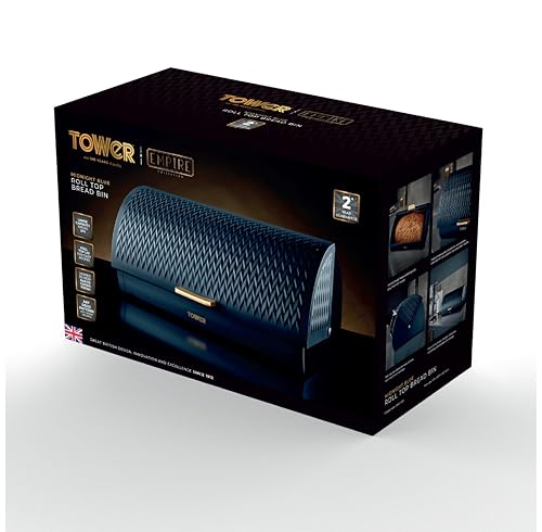 Tower Empire Roll Top Bread Bin in Stainless Steel, Midnight Blue and Brass Finish - Image 9
