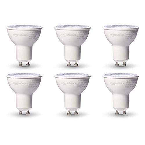 Amazon Basics MR16 LED Light Bulb, 50W Equivalent, Energy Efficient 7W, GU10 Base, Warm White 3000K, Dimmable, 10,000 Hour Lifetime, 6-Pack