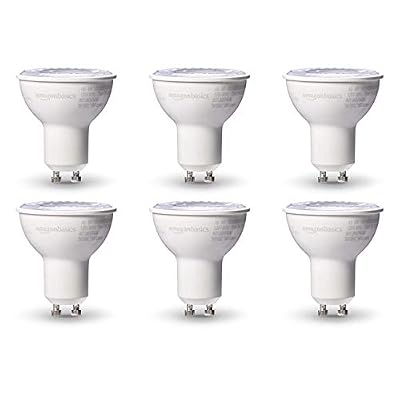 Amazon Basics MR16 LED Light Bulb, 50W Equivalent, Energy Efficient 7W, GU10 Base, Warm White 3000K, Dimmable, 10,000 Hour Lifetime, 6-Pack