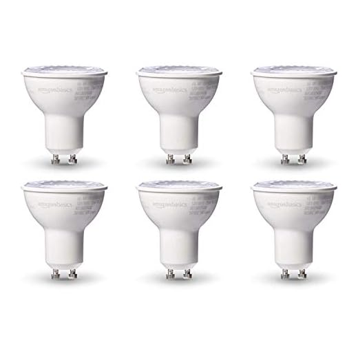 Amazon Basics 50W Equivalent, 3000K White, Dimmable, 10,000 Hour Lifetime, MR16 (GU10 base) LED Light Bulb | 6-Pack
