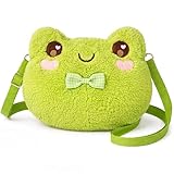 Mixweer Crossbody Bag Purse for Women, Cute Kawaii Plush Backpack Wallet for Girls, Cartoon Animal Lolita Bag with Strap(Frog)