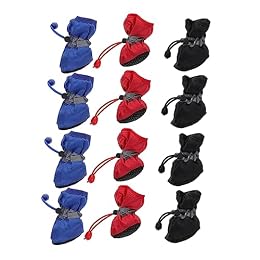 Balacoo 3 Sets Pet Rain Boots for Dogs Thickened Cotton Lined Outdoor Shoes Non Slip Paw Protectors in Red Black Blue Warm and Easy to Clean