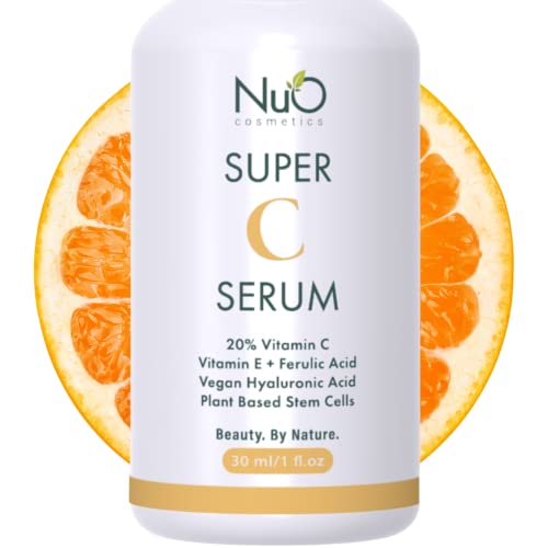 Nuorganic Super 20% Vitamin C Serum With Hyaluronic Acid & Plant Stem Cells - Brightening, Anti-Aging For Dark Spots And Fine Lines - Organic & Vegan (0.5Fl Oz) #TOP3