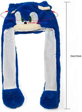 Bonamana Sonic The Hedgehog Cosplay Hat-Sonic Soft Plush Ears Moving Hat Funny Beanie Hat Christmas Presents Best Toys and Cartoon Gifts for Men Women Boys and Girls