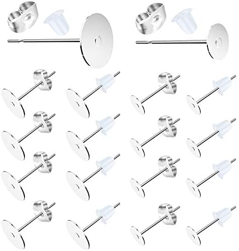Earring Posts Stainless Steel, 500Pcs Hypoallergenic Flat Pad Earring Studs with Butterfly and Rubber Bullet Earring Backs for Jewelry Making Findings