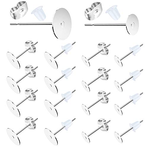 Earring Posts Stainless Steel, 500Pcs Hypoallergenic Flat Pad Earring Studs (4mm, 6mm) with Butterfly and Rubber Bullet Earring Backs for Jewelry Making Findings by VERACT - Used condition - US$6.26