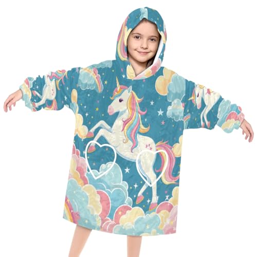 Pardick Wearable Blanket Hoodie for Kids, Companion Horse Fleece Sweatshirt Blanket Oversized Blanket Sweatshirt with Pocket Flannel Warm Hooded Blanket 6-10 Year Old Girl Boy Gift, One Size