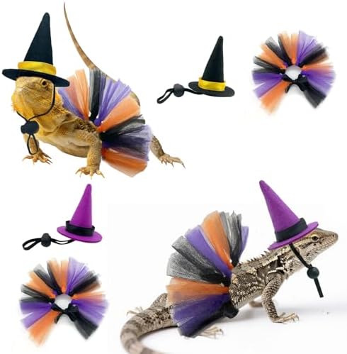 Apparel - 4Pcs Halloween Lizard Witch Costume Set - Tutu Skirts & Hats for Halloween Cosplay and Photo Props Comfortable and Accessories for Reptiles