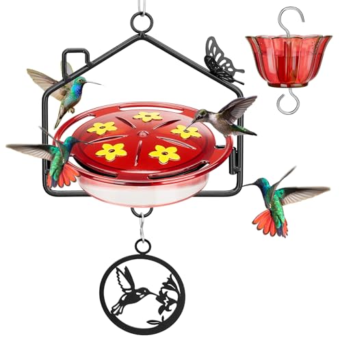 Kingsyard Upgraded Hummingbird Feeder Hanging, Large Capacity Nectar Tray Bee Proof Leakproof, Outdoor 5 Port Perch Metal Bracket Ant Moat Easy Clean Weather Resistantï¼ŒBlack Metal Frame