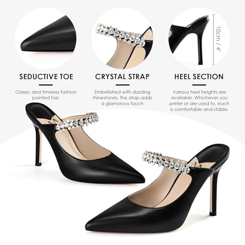 Image of MIRAAZZURRA Women Heeled Mules Rhinestone Strappy Pointed Toe Mules Stiletto High Heels Slip On Bridal Sandals for Women