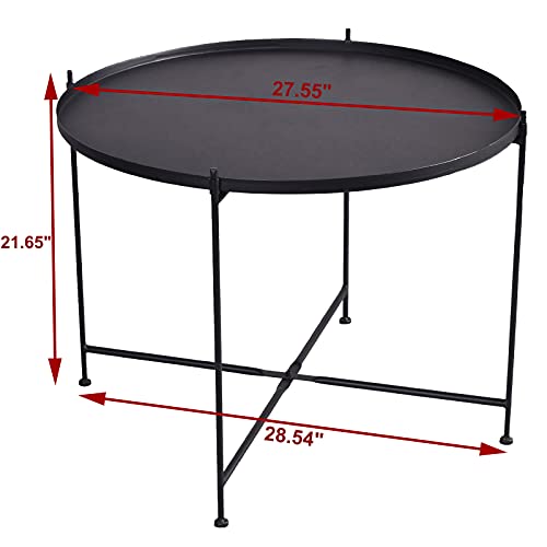 Lisuden Sofa Round Side Table,Tray Metal End Table,Folding Accent Coffee Table,Waterproof And Anti-Rust Outdoor&Indoor Snack Table,(H) 21.65'' X (D) 27.6'',Black (Black) #TOP1