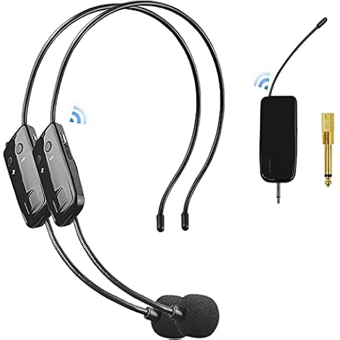 HUACAM 2.4G Wireless Microphone System for Two People, 165 ft Long Range, Stable Transmission, Portable Headset Microphone for Voice Amplifier, PA System, Teacher, Fitness Instructor, Outdoor Cover