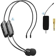 2.4G Wireless Microphone System for Two People, 165 ft Long Range, Stable Transmission, Portable Headset Microphone for Voice Amplifier, PA System, Teacher, Fitness Instructor, Outdoor
