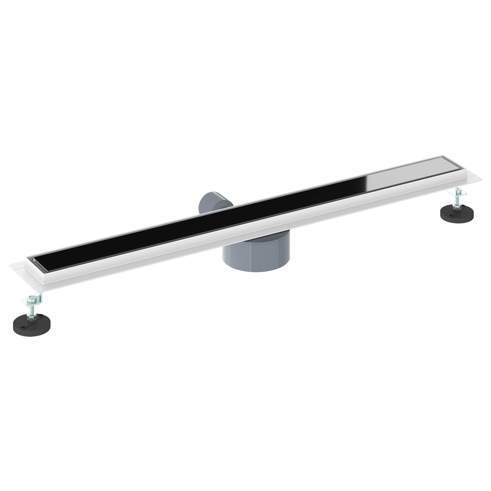 Canaleta de ducha de 80 cm, color negro, acero inoxidable 304, con cubierta de cristal y sifón de 360°, desagüe de ducha regulable en altura para baños modernos