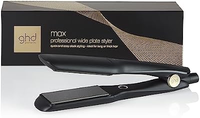 ghd Max - Plancha de Pelo Profesional con Placas Anchas, Placas Más Grandes Para un Peinado Rápido, Más Brillo y Sin Frizz - Para Cabello Largo, Grueso o Rizado - Color Negro, (Enchufe Europeo)