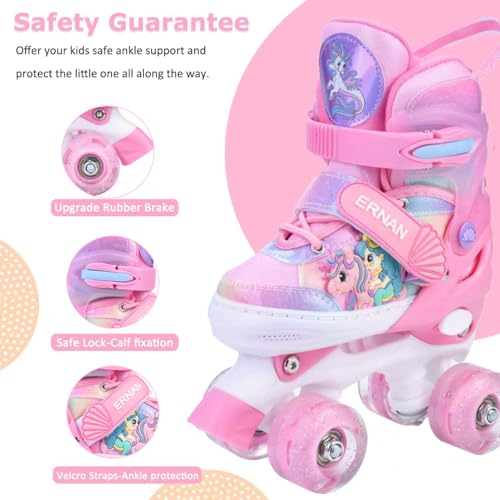 ERNAN Roller Enfant Filles et Garçons,Patin a Roulette Enfant 4 Taille Réglable, Roller Quad avec 8 Roues Lumineuses. Patins à roulettes pour Enfants pour débutants (Pink, M) – vue 4