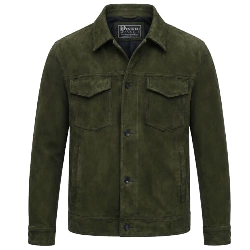 Image of Men's Suede Leather Jacket Real Lambskin Suede Casual Leather Jackets For Men Suede Trucker Coat for Mens
