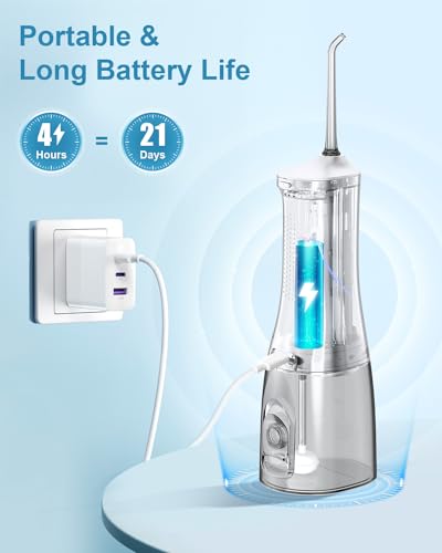 Image of Operan Water Flossers for Teeth Cleaning Upgraded 300ml Cordless Water Dental Flossers Rechargeable Oral Irrigator with 4 Modes 4 Jet Tips IPX7 Waterproof Water Floss for Home Travel (White)+1Pack