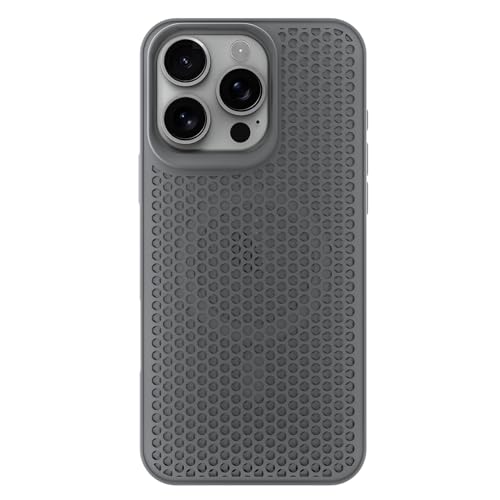 Image of Outlouders Back Cover for iPhone 16 Pro Max | Honeycomb Cooling Design | Silicone Heat Dissipation | Mag-Safe Compatible | Shockproof Camera Protection Bumper Case (Grey Mag-Safe)