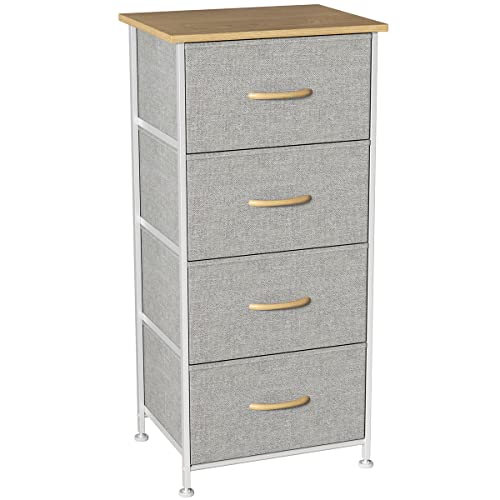 Somdot Tall Dresser for Bedroom with 4 Drawers, Storage Chest of Drawers with Removable Fabric Bins for Closet Bedside Nursery Laundry Living Room Entryway Hallway, Grey/Natural Maple