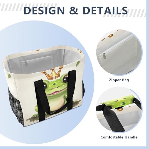 Nander Cute Frog King Foldable Tote Bag Waterproof Sandproof Women Beach Bag Handbag Gym Bag Travel Shopping Bag3