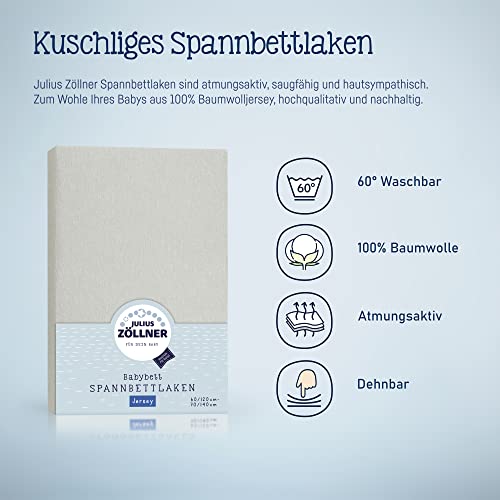 Julius Zöllner Jersey Spannbettlaken für Baby- & Kinderbett, 100% Jersey-Baumwolle, OEKO-TEX Standard 100 zertifiziert, Größe: 60x120cm / 70x140cm, 1er Pack, hellgrau – Bild 4