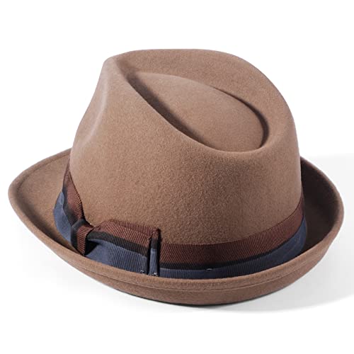 Fedora Hats For Men/Women, 100% Wool Felt Hat Mens Womens Gain Trilby Fedoras Hat With Grosgrain Band #TOP1