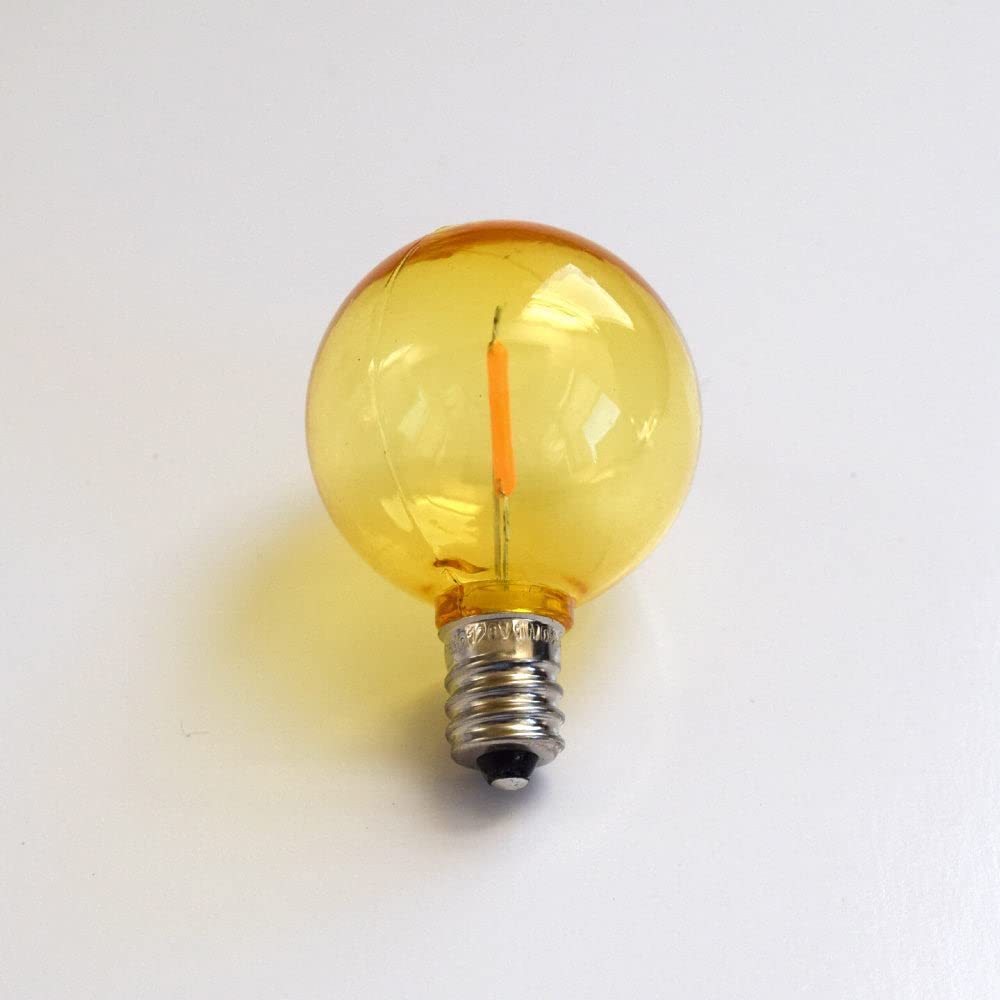 fantado YellowLED Filament G40 Globe Shatterproof Energy Saving Color Light Bulb Dimmable 1W E12 Candelabra Base