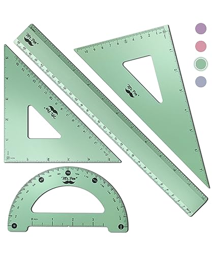 Mr. Pen- Geometry Set, 4 Pack, Light Green, Metal Geometry Kit, Triangle Ruler, Metal Ruler, Drafting Triangles, Metal Protractor, Metal Set Square, Drafting Ruler, Drafting Set