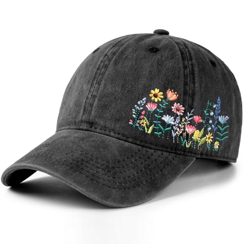 AIMASTZ Elegant Floral Embroidered Baseball Cap for Women Men, Adjustable Trendy Soft Breathable Dad Hat, Gifts for Flower Lover
