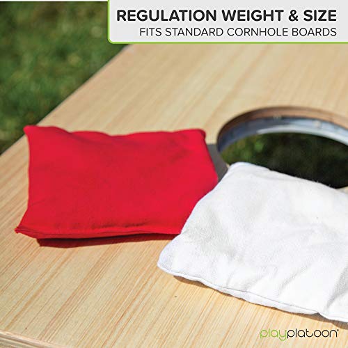 Play Platoon Weather Resistant Cornhole Bags - Set Of 8 Regulation Corn Hole Bean Bags - Red & White - Durable Duck Cloth Corn Hole Bags For Tossing Game, Includes Tote Bag #TOP2