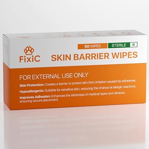Fixic Skin Barrier Wipes - 50 PCS - Premium Skin Prep Protective Wipes - Skin Adhesive Wipes to Create the Barrier between Skin and Attachments - Skin Glue Wipes to Increase the Adhesive Tape Effect! Cover