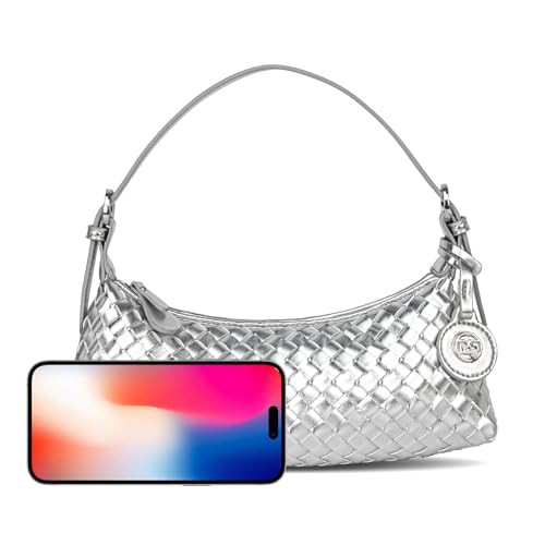 PS PETITE SIMONE Shoulder Bag, Mini Purse for Women Judy Small Dumpling Clutch, Vegan Leather Woven Handbag with Adjustable Strap
