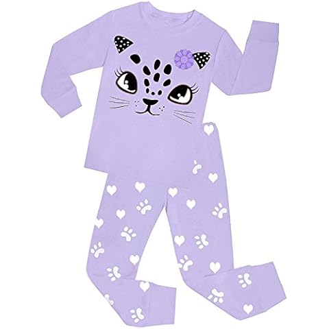 Babylike Pajamas Little Girls Sleepwears Set Pajamas 100% Cotton Clothes Toddler Kid(Purple Cat,8 Years) Cover