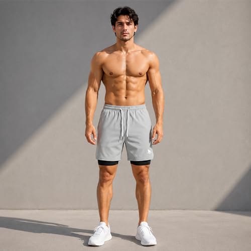 Image of Boldshark Men's 2-in-1 Running Shorts with Inner Compression Layer, Quick-Dry Sports Shorts with Phone Pocket for Gym, Running & Training