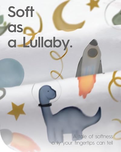 Graco Pack and Play Sheets Fitted, TotBasic Ultra Soft Mini Crib Sheets Boy, Neutral Pack N Play Mattress Sheets Hypoallergenic and Soothing, Premium Jersey Playrad Sheets, 2 Pack (Dino Space) - 4