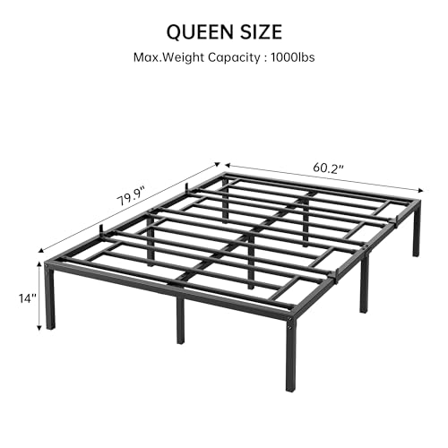 SunnyFurn 14 Inch Metal Queen Bed Frame Furniture with Storage, Heavy Duty Queen Size Bed Frame Platform Mattress Foundation with Steel Slat Support Easy to Assemble No Box Spring Needed (Queen)