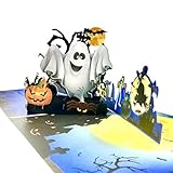 Akeydeco Halloween Cards,3D Pop Up Card Showing Ghost Pumpkin Witch Spider Bat Tombstone Skull Head House Moon Tree best Halloween Greeting Cards for Kids with Envelope 1Pack