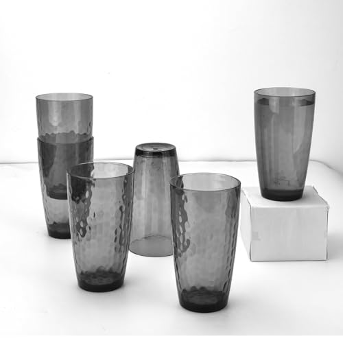 Yalin 20 Ounce Acrylic Drinking Glasses, Reusable Plastic Tumbler, Stackable, BPA-Free, Shatter Proof, Dishwasher Safe, Set of 6 Cups (Gray)
